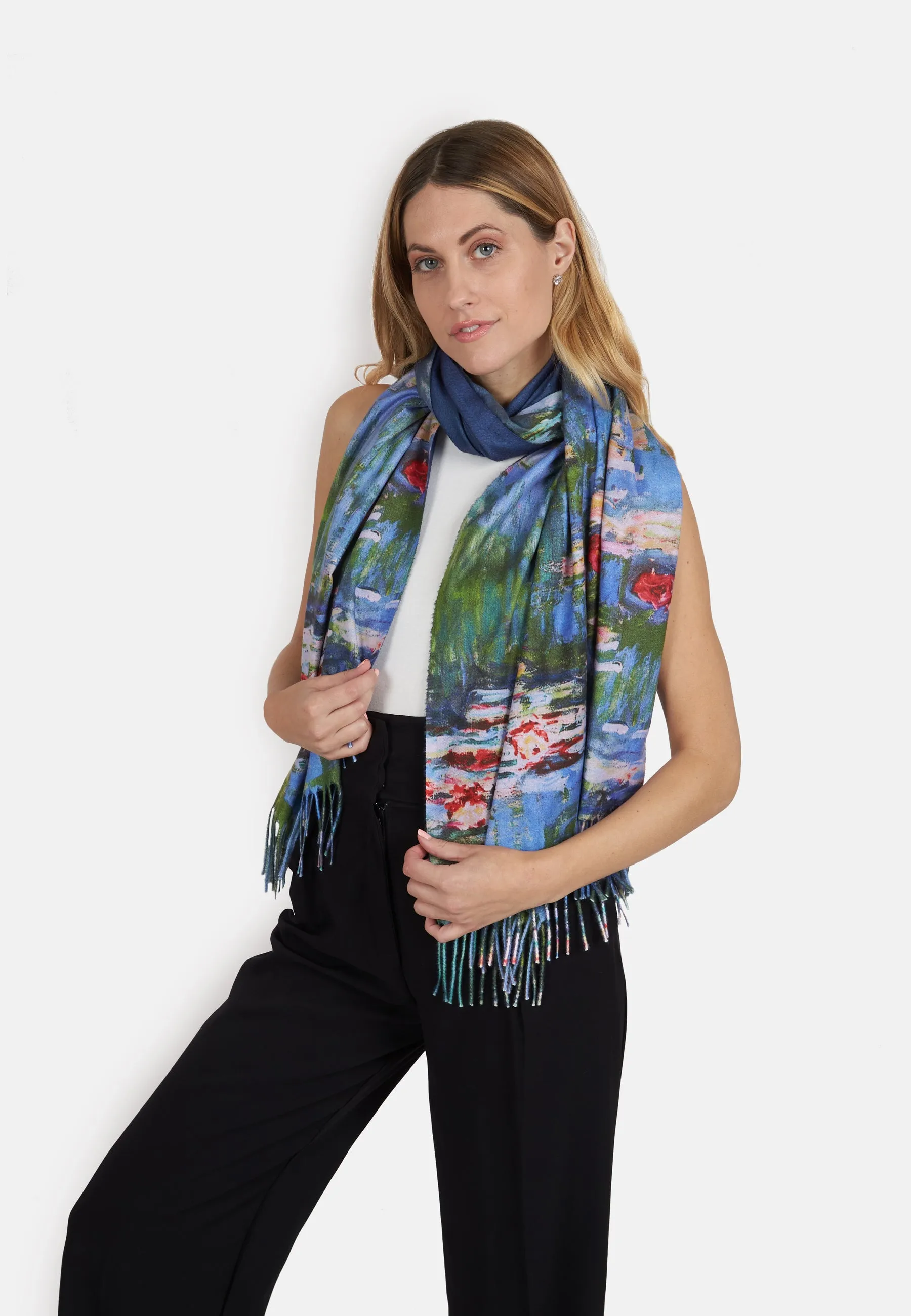 Floral Print Super Soft Wool Fringed Scarf