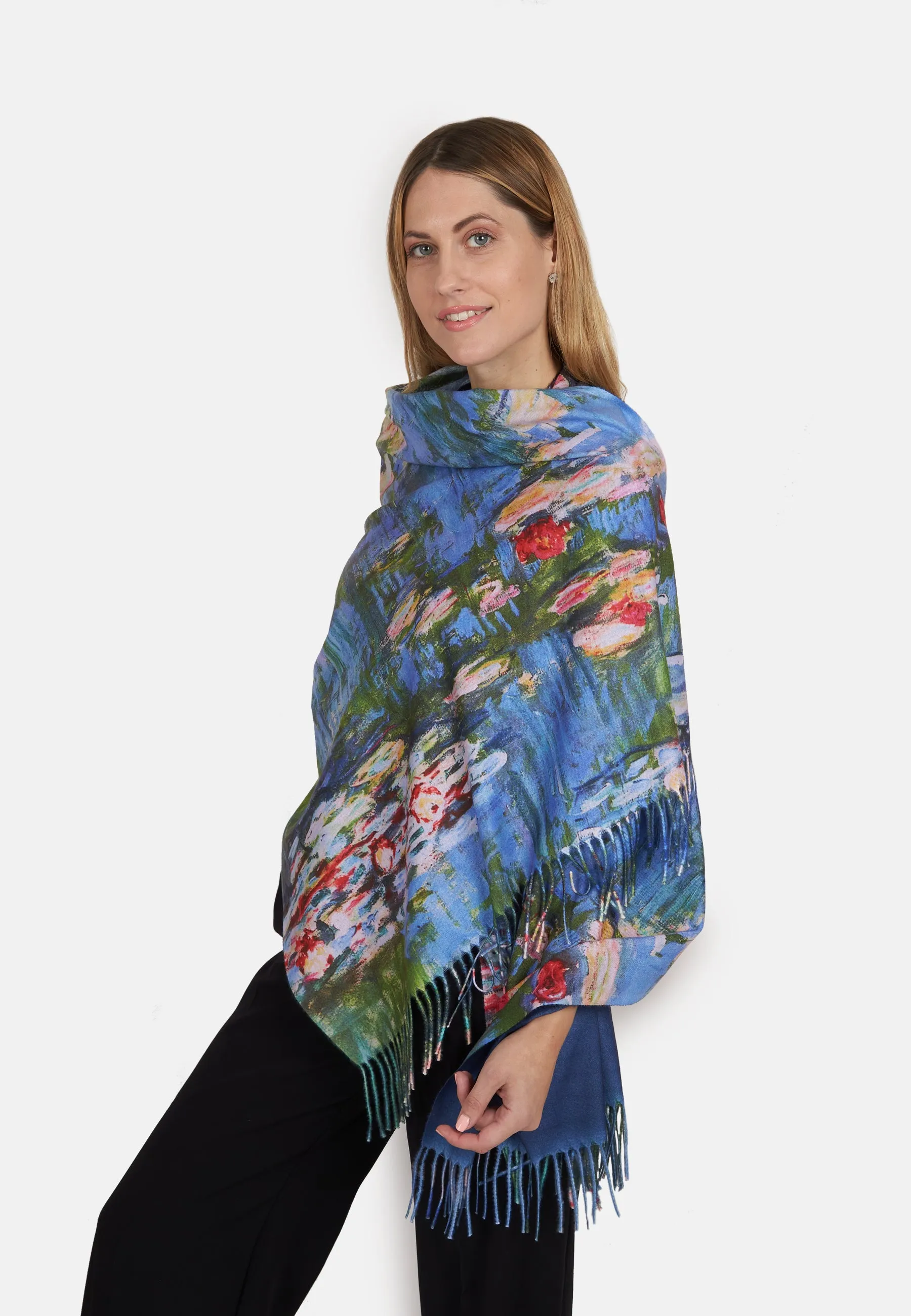 Floral Print Super Soft Wool Fringed Scarf