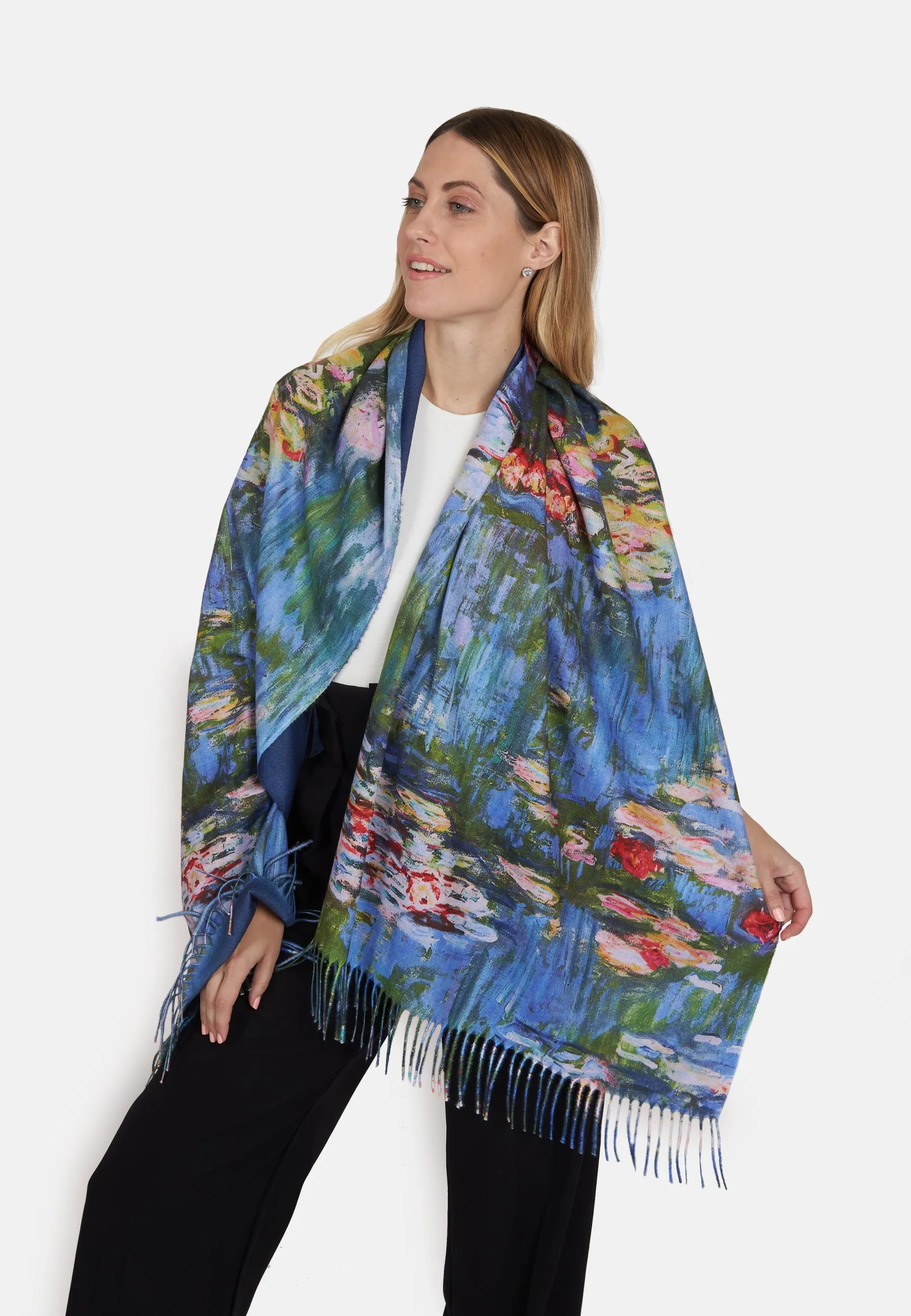 Floral Print Super Soft Wool Fringed Scarf