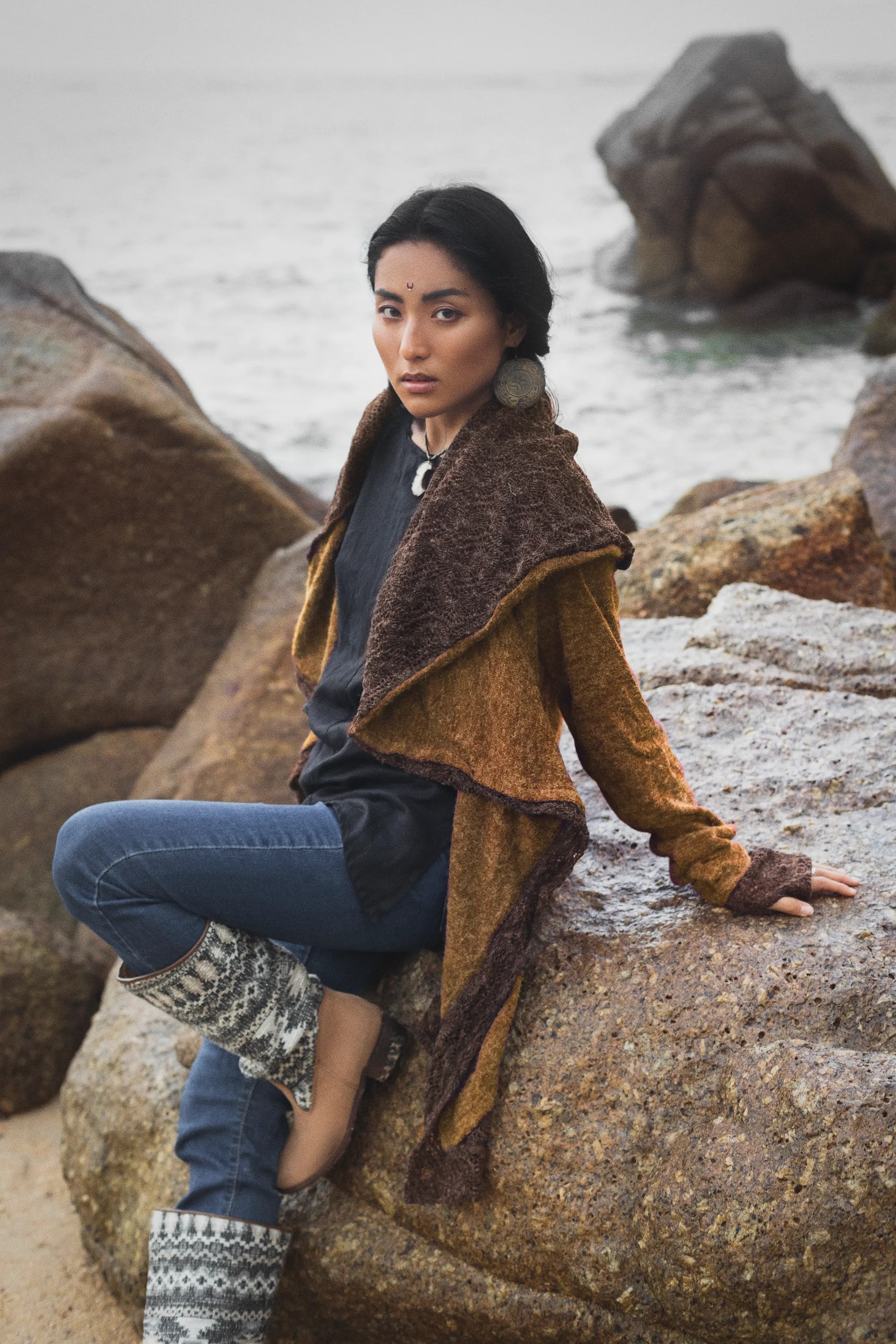 Hooded Cardigan Saranya Caramel