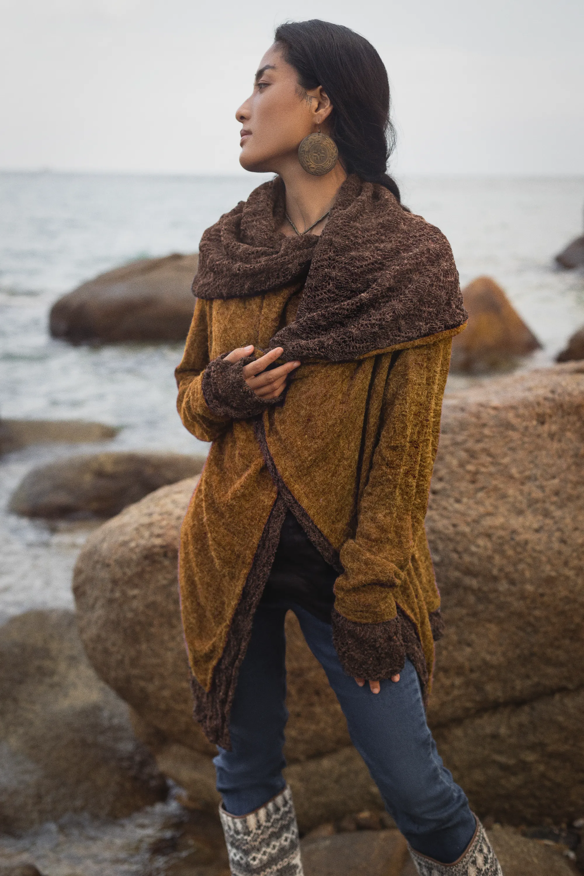 Hooded Cardigan Saranya Caramel