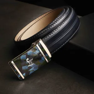 Italian VT Stripe Belt  | Pure Leather Belt For Men  | Color: Blue