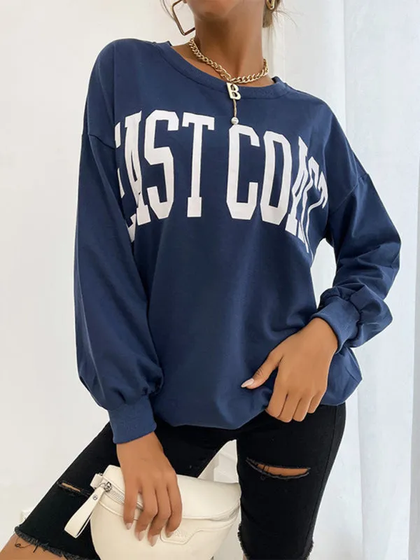 Janine Casual Letter Print Loose Hoodie Top