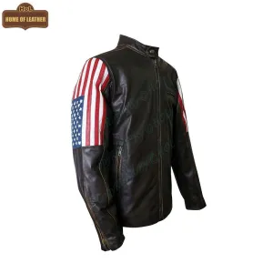 M039 New Style 2019 Racer US Flag Men's Leather Jacket