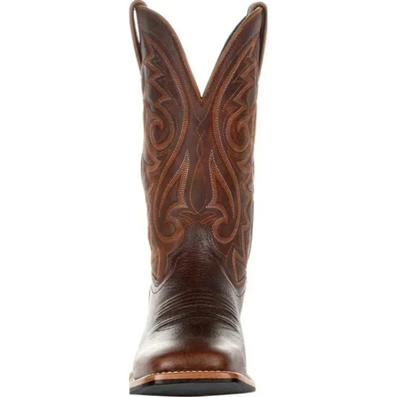 Men's Mid-Calf Western Cowboy Boots - Handmade Leather in Black & Brown, Punk Style Riding Shoes