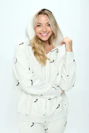 Pigeon Print Zip Up Hoodie