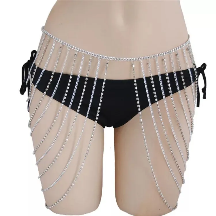 Stylish rhinestone Boho drape chain belt skirt