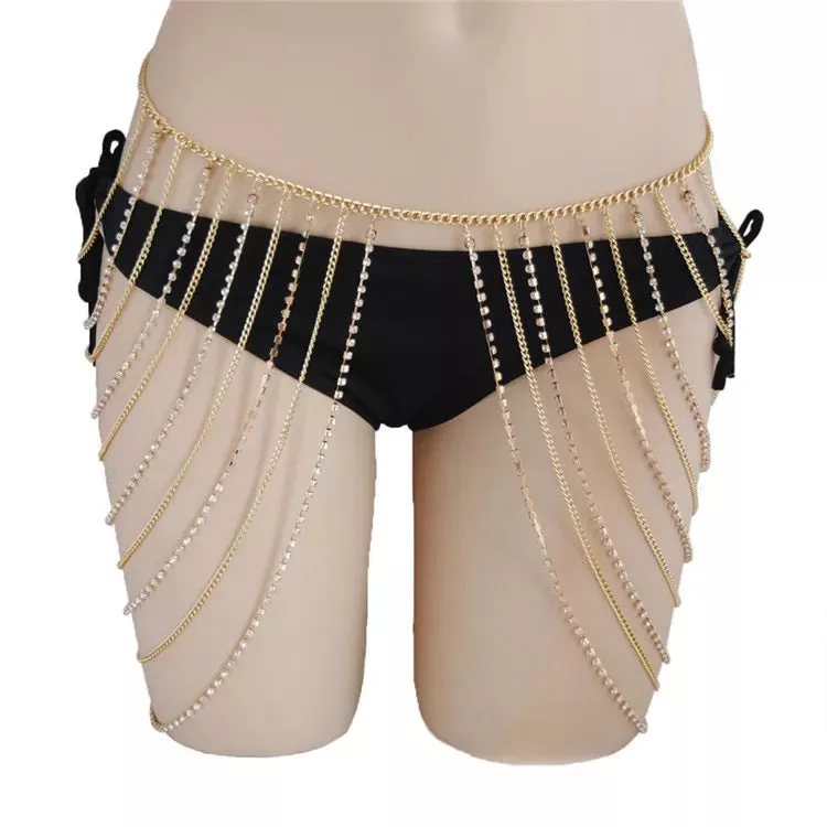 Stylish rhinestone Boho drape chain belt skirt