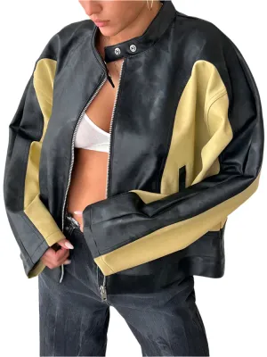 Vintage Patchwork Faux Leather Jacket